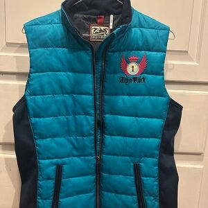 Alp N Rock Teal Puffer Vest with Red Embroidery
